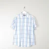 Men's White Cotton Check Short Sleeve Ben Sherman Shirt L