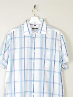 Men's White Cotton Check Short Sleeve Ben Sherman Shirt L