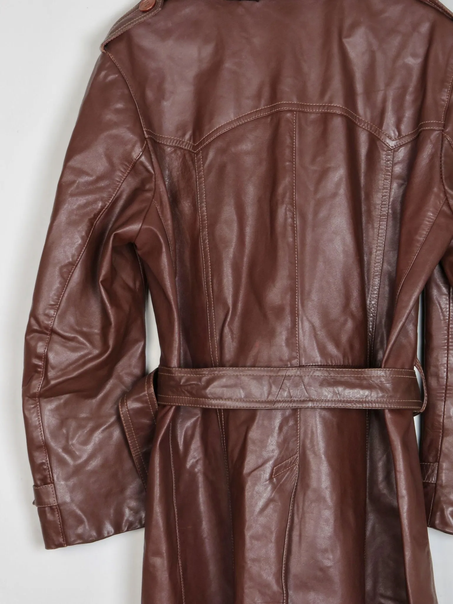 Men’s Wine 1970s Vintage Leather Coat With Faux Fur Collar 40/42 M