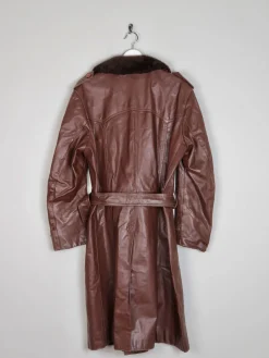 Men’s Wine 1970s Vintage Leather Coat With Faux Fur Collar 40/42 M