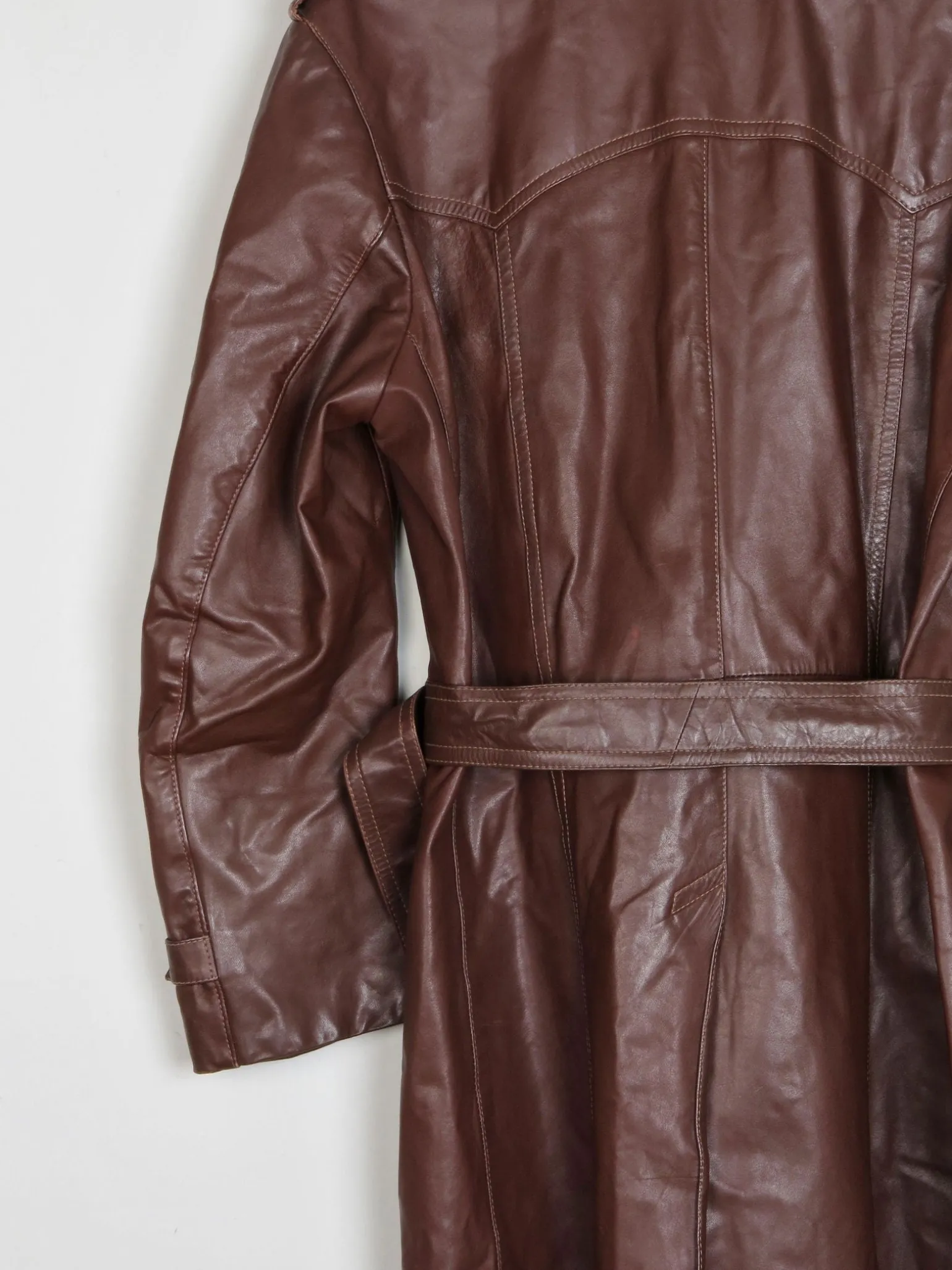 Men’s Wine 1970s Vintage Leather Coat With Faux Fur Collar 40/42 M