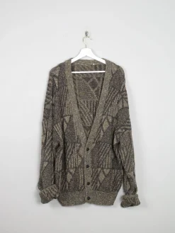 Men's Yellow & Grey Vintage Cardigan Patterned Wool L/XL