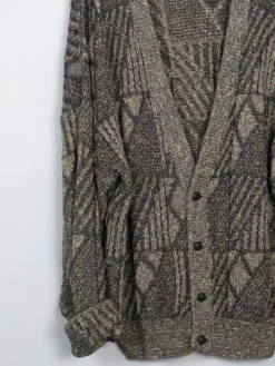 Men's Yellow & Grey Vintage Cardigan Patterned Wool L/XL