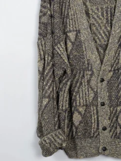 Men's Yellow & Grey Vintage Cardigan Patterned Wool L/XL