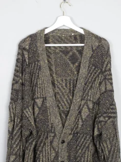 Men's Yellow & Grey Vintage Cardigan Patterned Wool L/XL