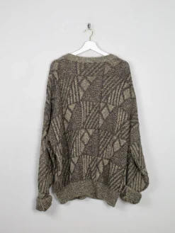 Men's Yellow & Grey Vintage Cardigan Patterned Wool L/XL