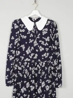 Navy & Ivory Floral Printed Ghost/M&S Dress With Collar  8