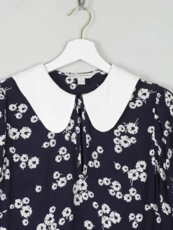 Navy & Ivory Floral Printed Ghost/M&S Dress With Collar  8