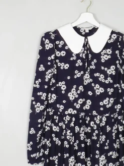 Navy & Ivory Floral Printed Ghost/M&S Dress With Collar  8