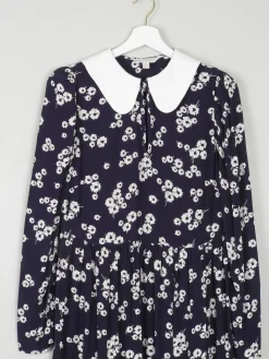 Navy & Ivory Floral Printed Ghost/M&S Dress With Collar  8