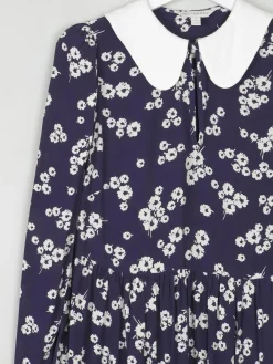 Navy & Ivory Floral Printed Ghost/M&S Dress With Collar  8