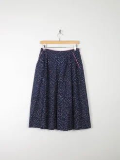 Navy Floral Vintage Prairie Skirt With Pockets 28" 8/10