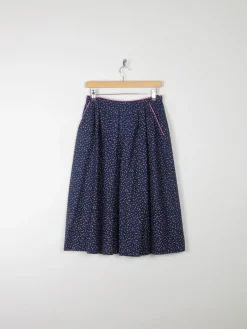 Navy Floral Vintage Prairie Skirt With Pockets 28