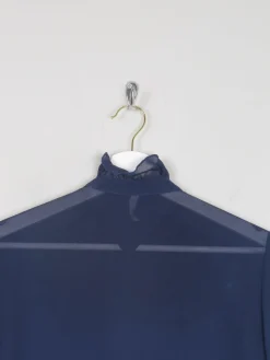 Navy High Neck Sheer Blouse With Pleats S