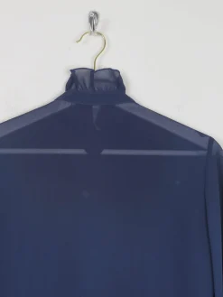 Navy High Neck Sheer Blouse With Pleats S