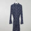 Navy Printed Dress With Collar New XL