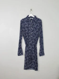 Navy Printed Dress With Collar New XL