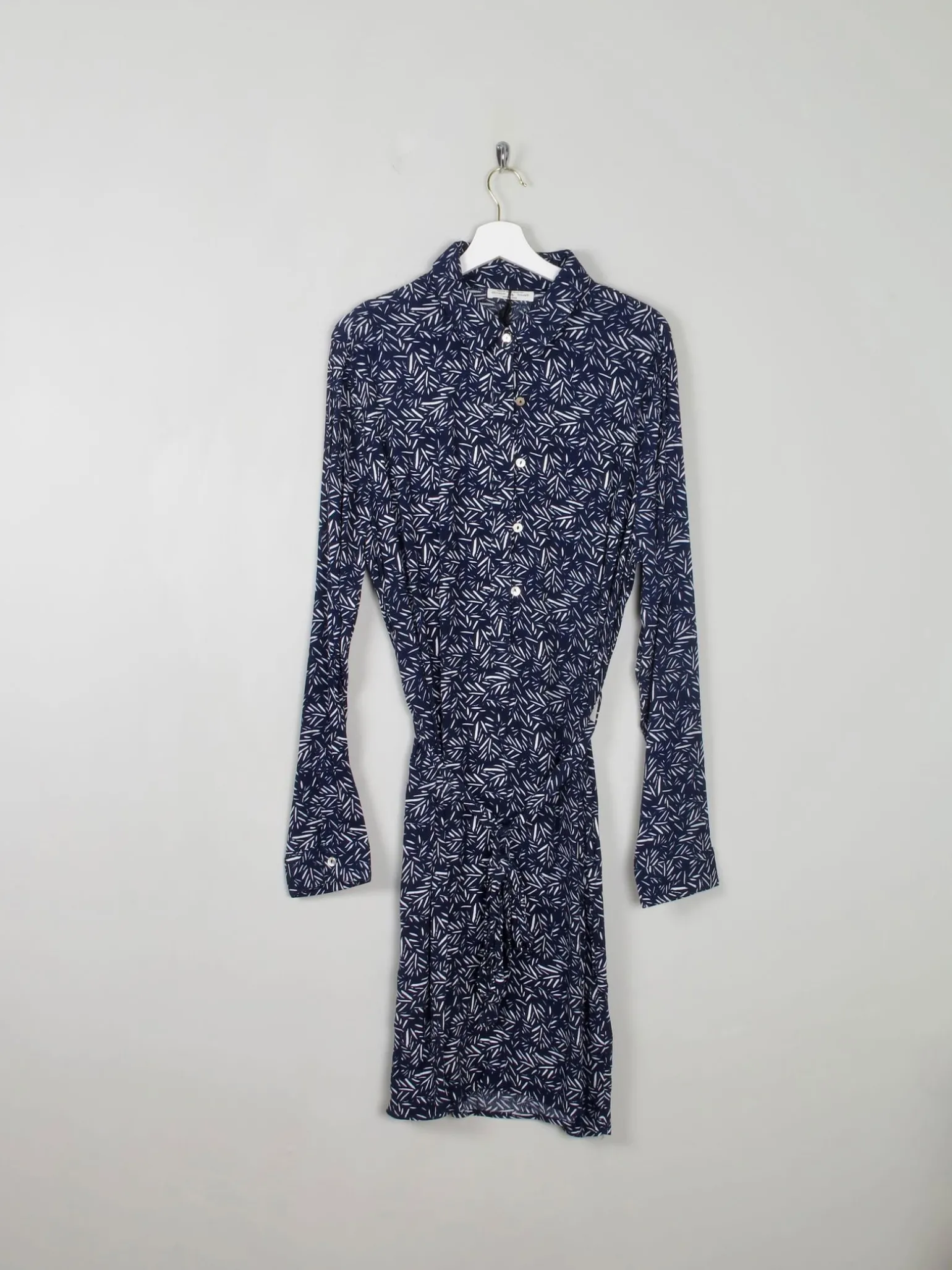Navy Printed Dress With Collar New XL