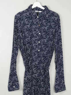 Navy Printed Dress With Collar New XL