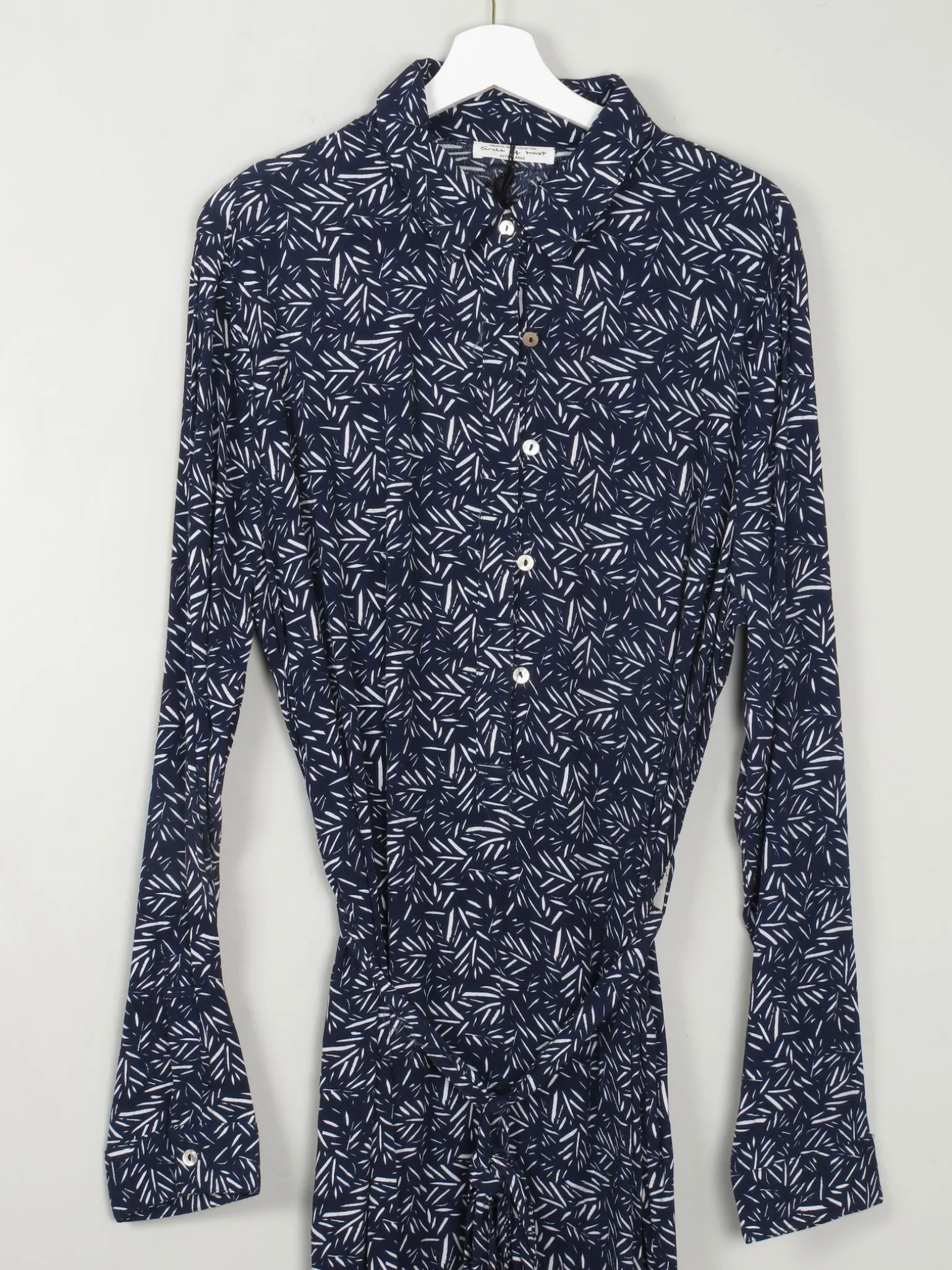 Navy Printed Dress With Collar New XL