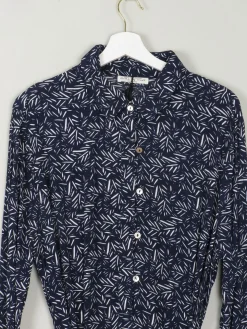 Navy Printed Dress With Collar New XL