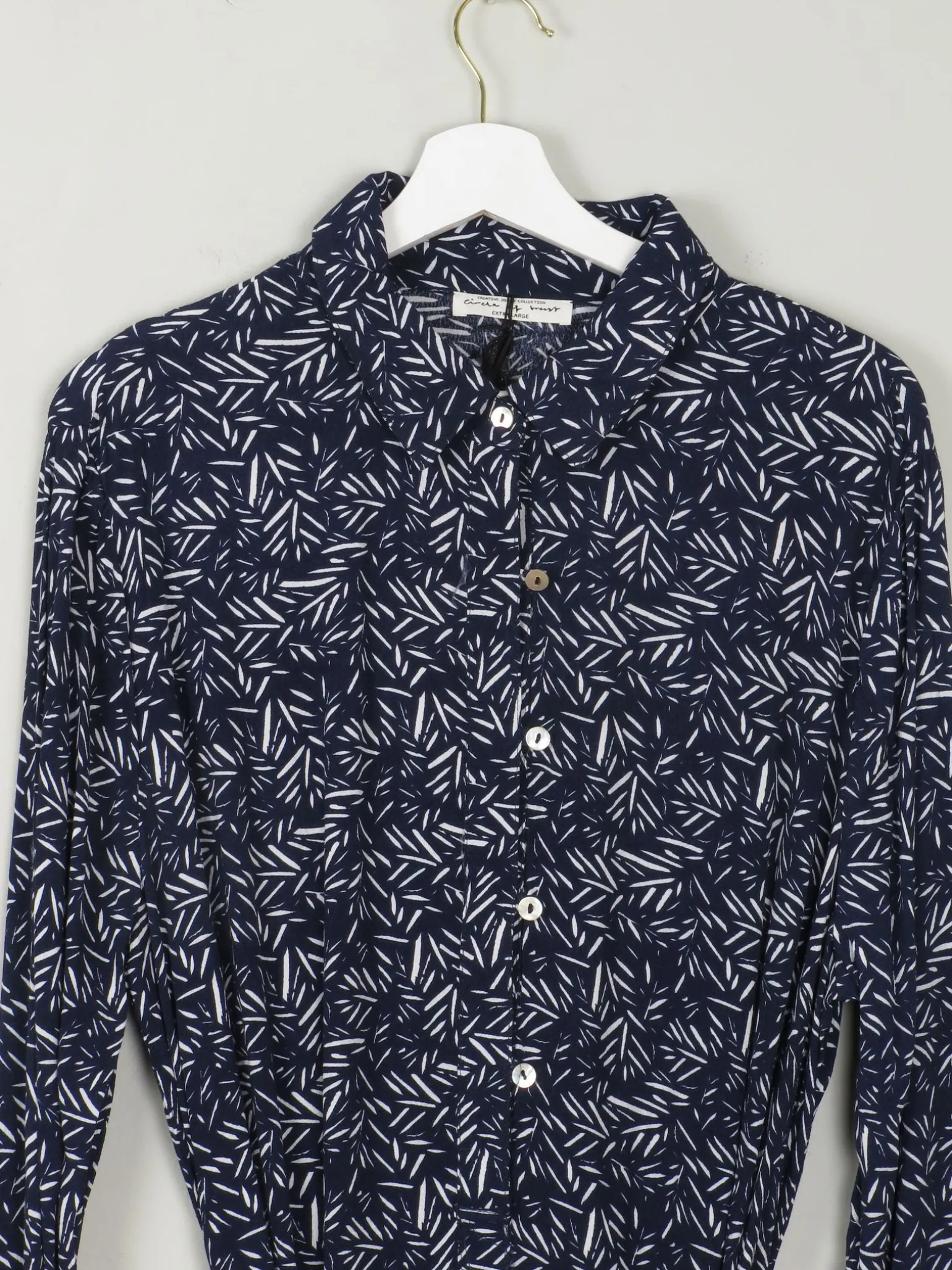 Navy Printed Dress With Collar New XL