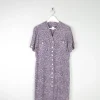 Navy Printed Knee Lenght Button Down Dress 10