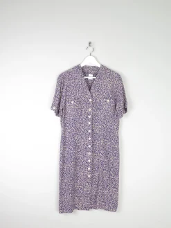 Navy Printed Knee Lenght Button Down Dress 10