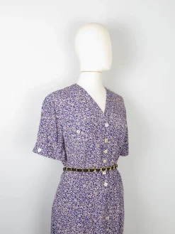 Navy Printed Knee Lenght Button Down Dress 10