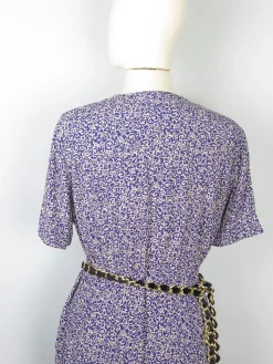 Navy Printed Knee Lenght Button Down Dress 10