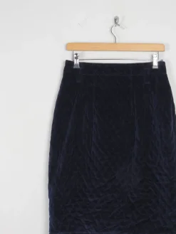 Navy Velvet Quilted Knee Length Vintage Pencil Skirt 31