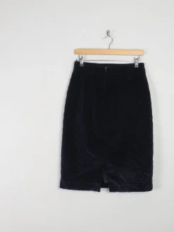 Navy Velvet Quilted Knee Length Vintage Pencil Skirt 31