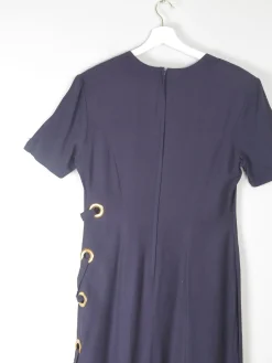Navy Vintage Midi Joesph Ribkoff Designer Dress With Gold Metal Details 10/12