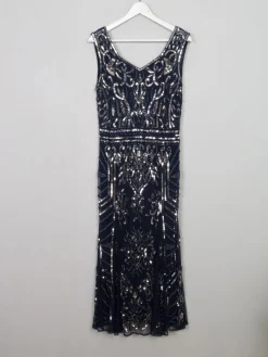 New Navy & Silver Vintage Style Evening Dress 14