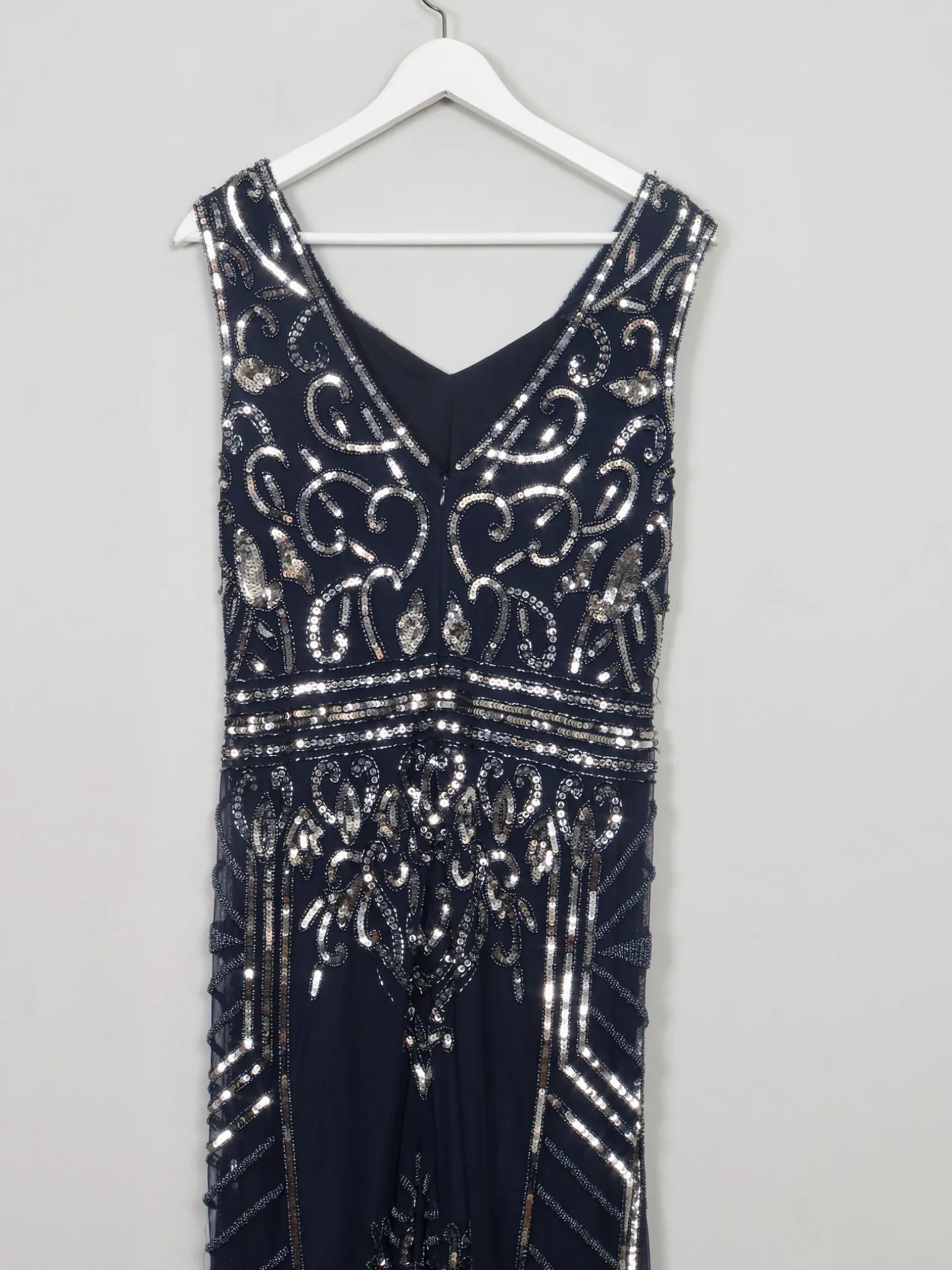 New Navy & Silver Vintage Style Evening Dress 14