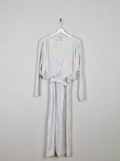 Pastel Colours Printed Vintage Midi Dress With Belt S