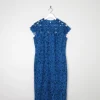 Petrol Blue Lace Vintage Style Velvet Dress 12 New
