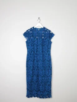 Petrol Blue Lace Vintage Style Velvet Dress 12 New