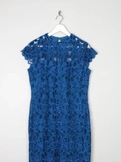 Petrol Blue Lace Vintage Style Velvet Dress 12 New