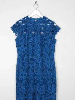 Petrol Blue Lace Vintage Style Velvet Dress 12 New