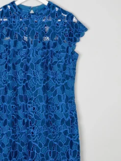 Petrol Blue Lace Vintage Style Velvet Dress 12 New