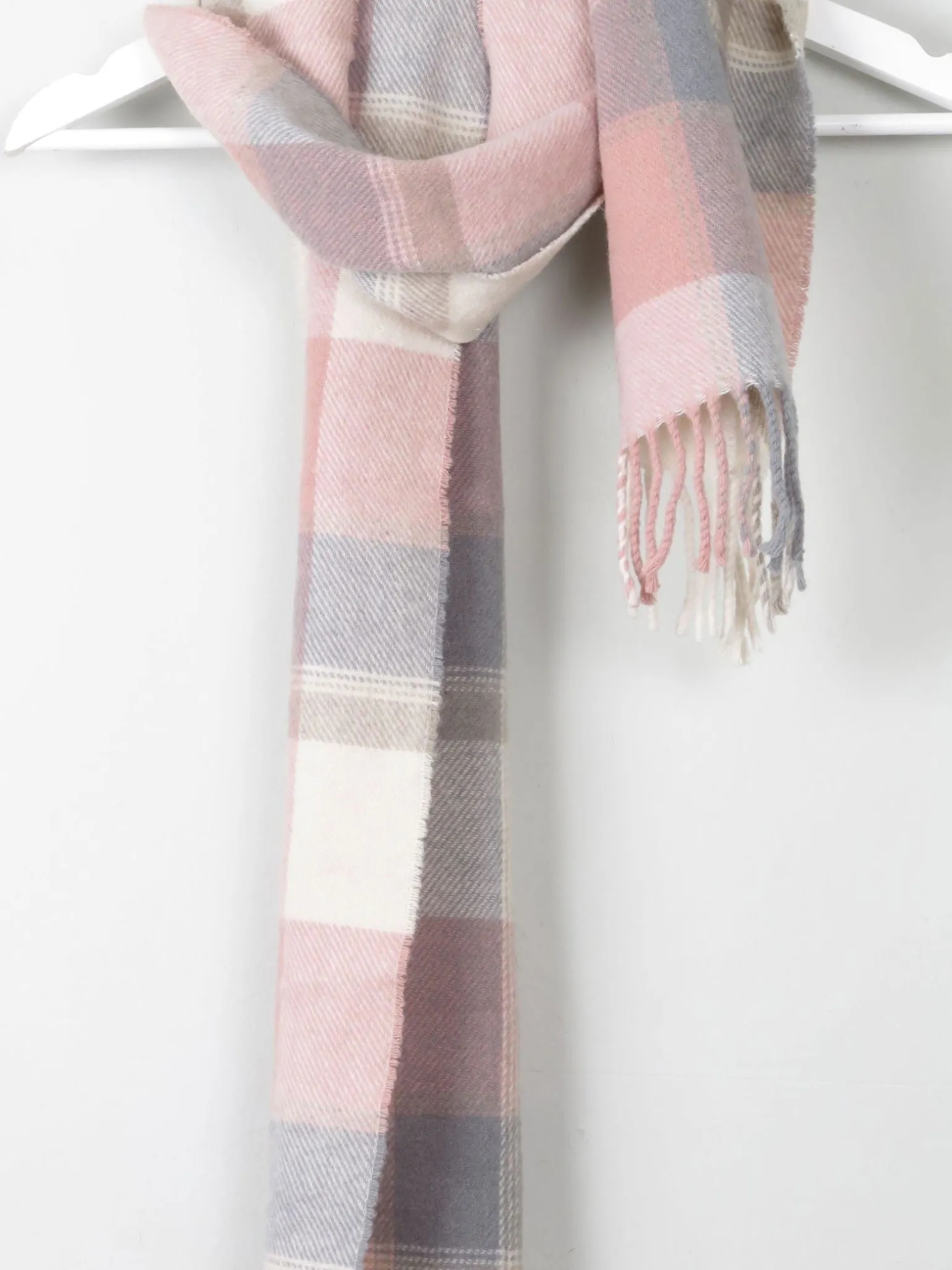 Pink & Green Check Wool Scarf