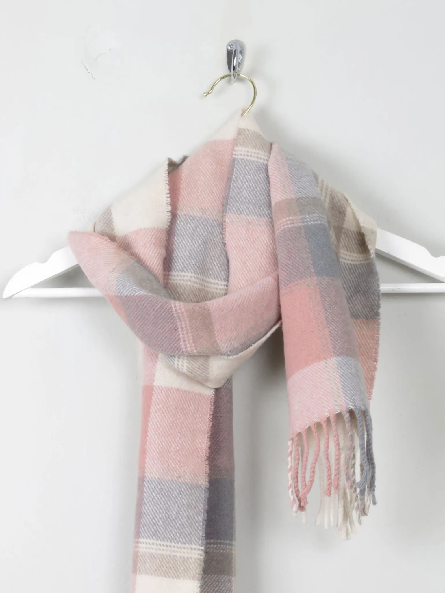 Pink & Green Check Wool Scarf