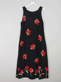 Printed Vintage Dress Black With Floral Print M/L
