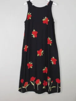 Printed Vintage Dress Black With Floral Print M/L