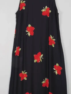 Printed Vintage Dress Black With Floral Print M/L