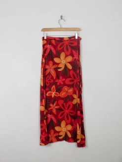 Printed Vintage Maxi Red & Orange Skirt S