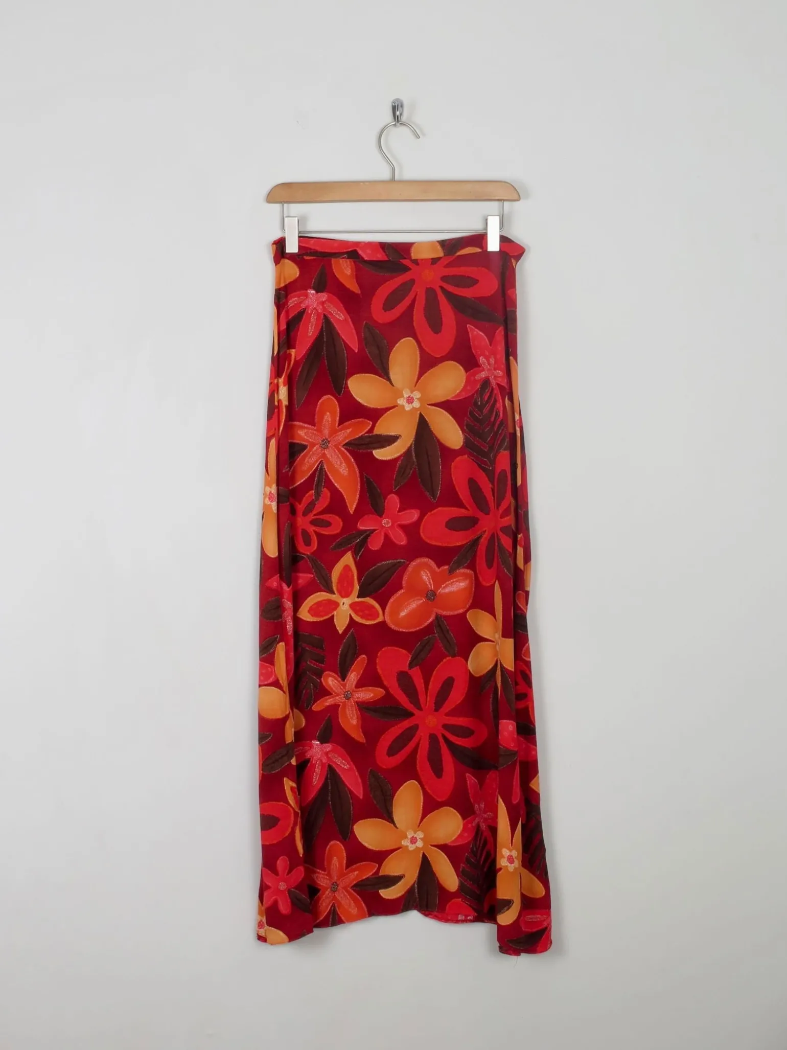 Printed Vintage Maxi Red & Orange Skirt S
