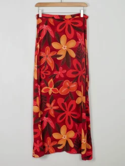 Printed Vintage Maxi Red & Orange Skirt S