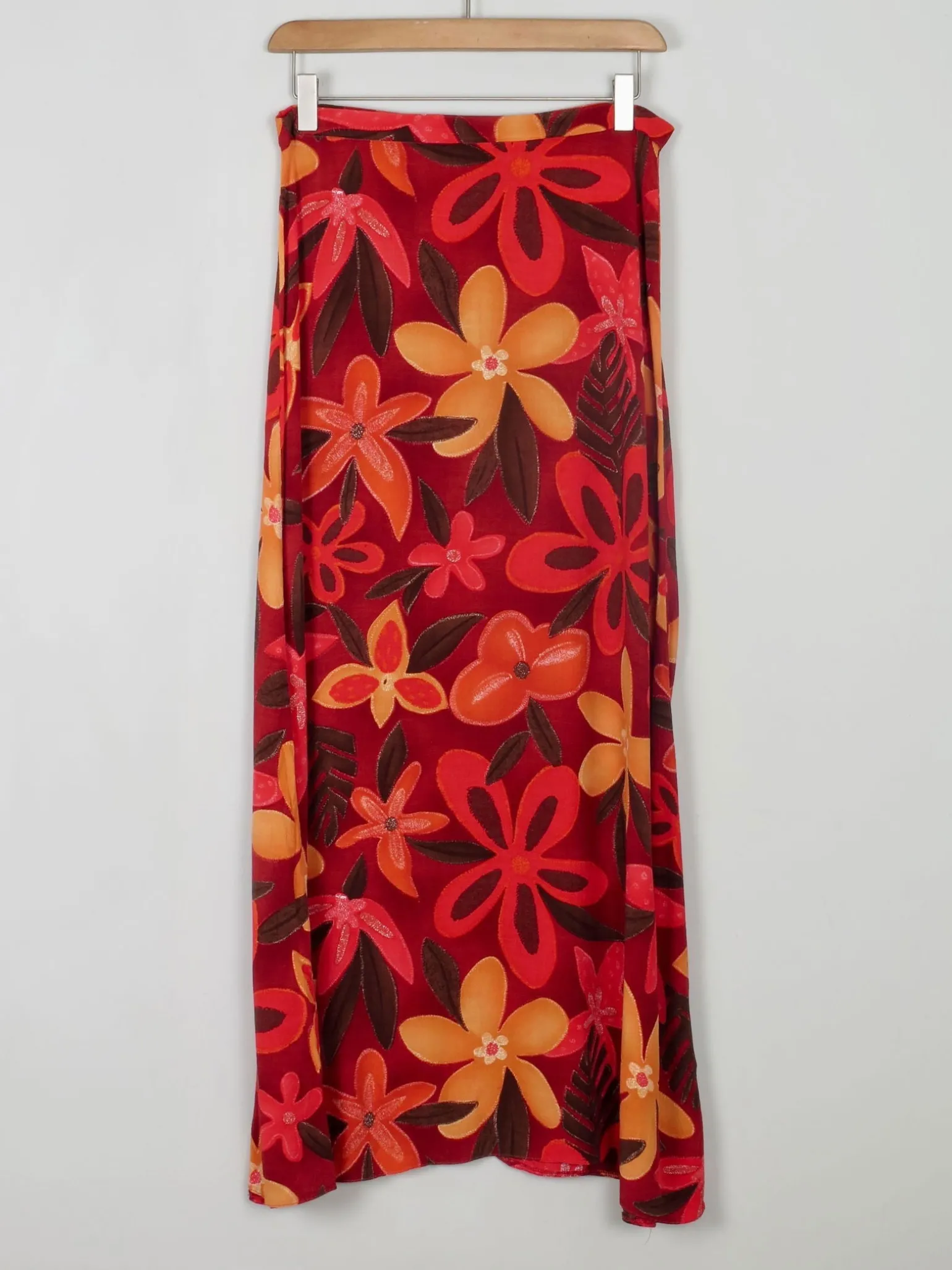 Printed Vintage Maxi Red & Orange Skirt S